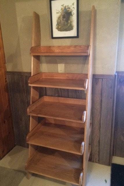 Oak Ladder Shelf: 70-inch Leaning Bookshelf