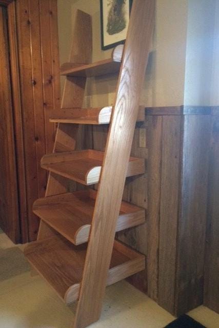 Oak Ladder Shelf: 70-inch Leaning Bookshelf
