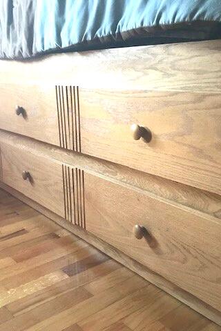 Handcrafted King Storage Bed, Twelve Under bed drawers, Headboard Shelf, No box springs needed