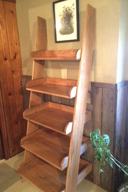 Oak Ladder Shelf: 70-inch Leaning Bookshelf