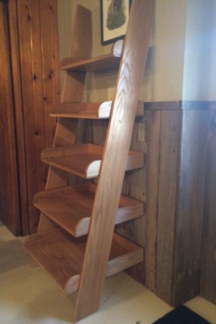 Oak Ladder Shelf: 70-inch Leaning Bookshelf