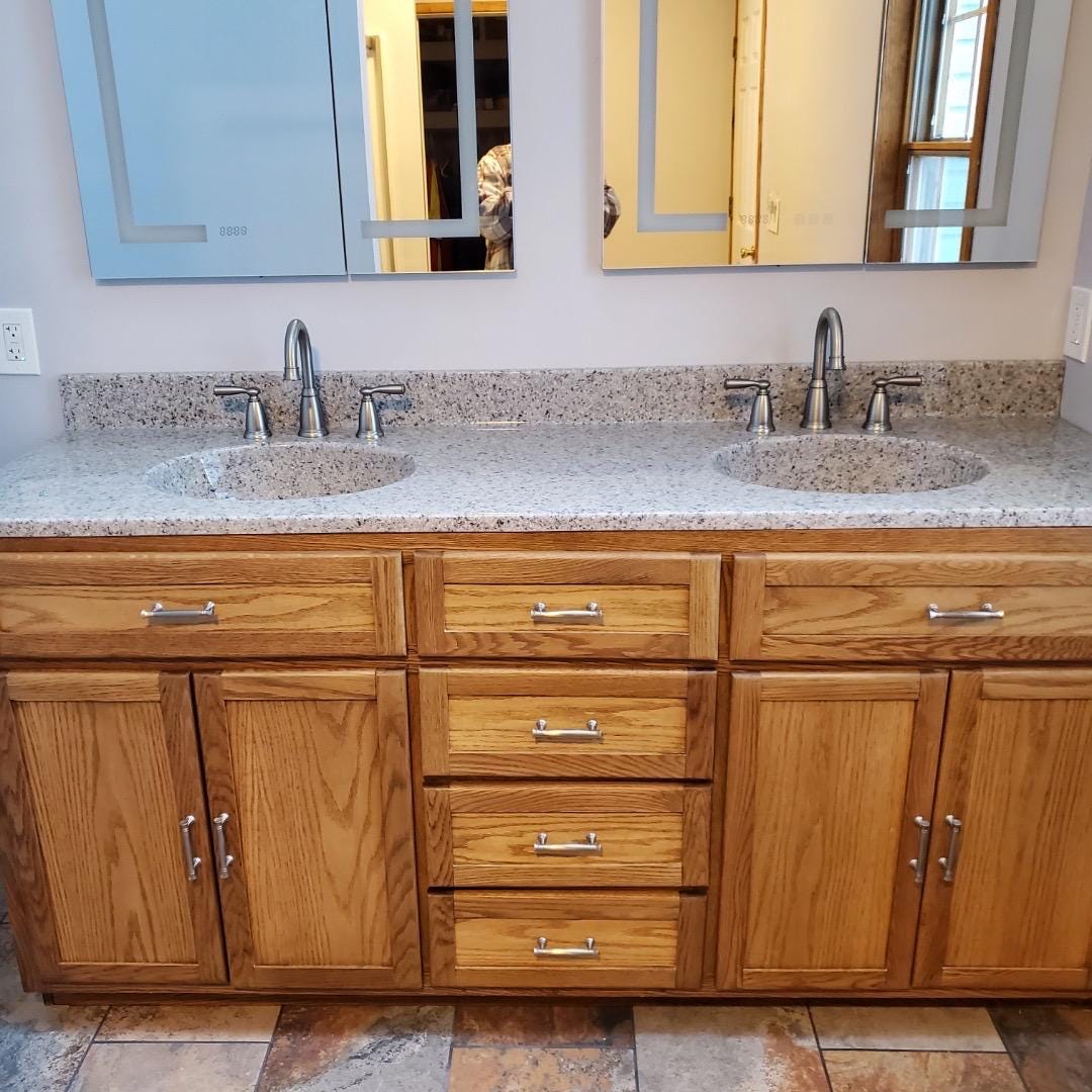 White Oak Double Sink Bathroom Vanity